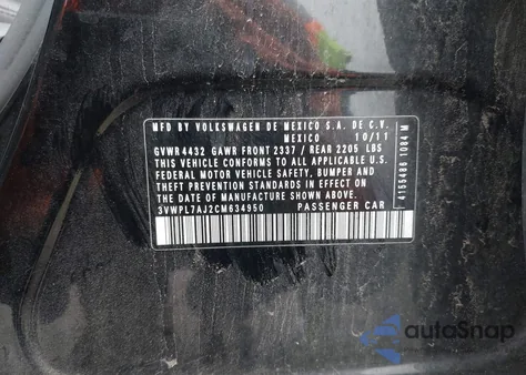 2012 Volkswagen Jetta Sportwagen 2.0L Tdi z USA, uszkodzony, nr VIN 3VWPL7AJ2CM634950